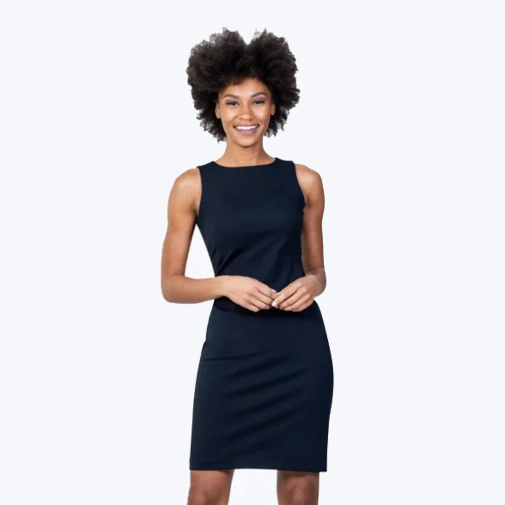NWOT Ministry of Supply Navy Kinetic Sheath Dress in Size 0.